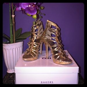 Natalie Gold strap heels. From Bakers.